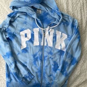 Victoria Secret Pink zip up hoodie blue tye dye medium hoodie sweatshirt